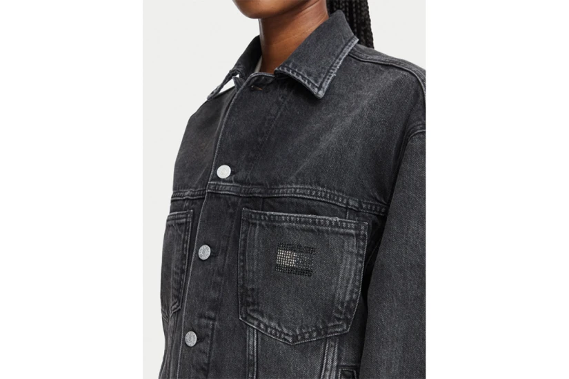 Tommy Jeans Back Rhinestone Logo Γυναικείο Μπουφάν Τζιν Μαύρο