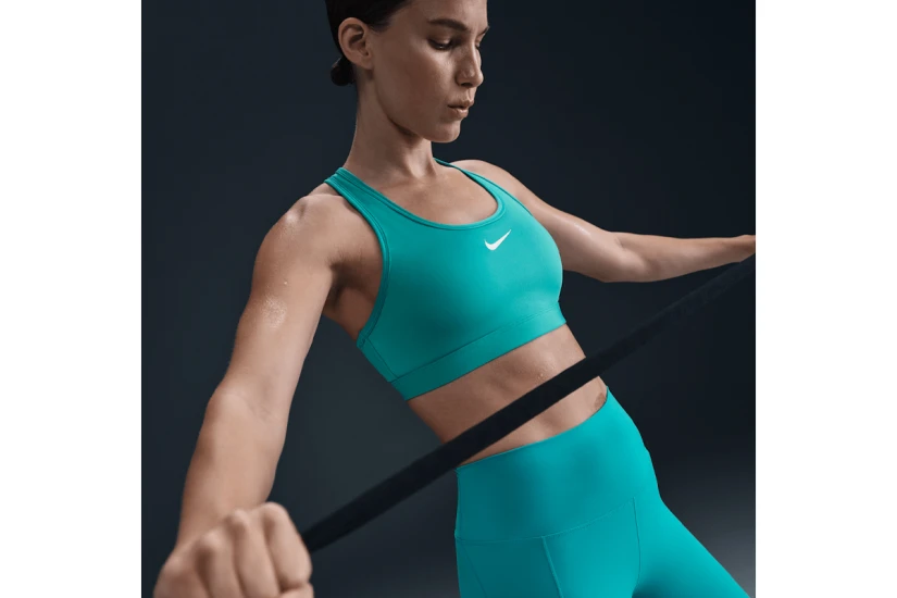 Nike Dri-FIT Swoosh Medium Support Γυναικείο Μπουστάκι Τυρκουάζ