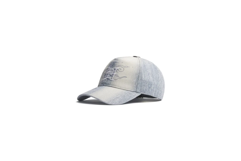 Ed Hardy Crawling Dragon Washed Denim 5 Panel Καπέλο Snapback Γαλάζιο, Λευκό