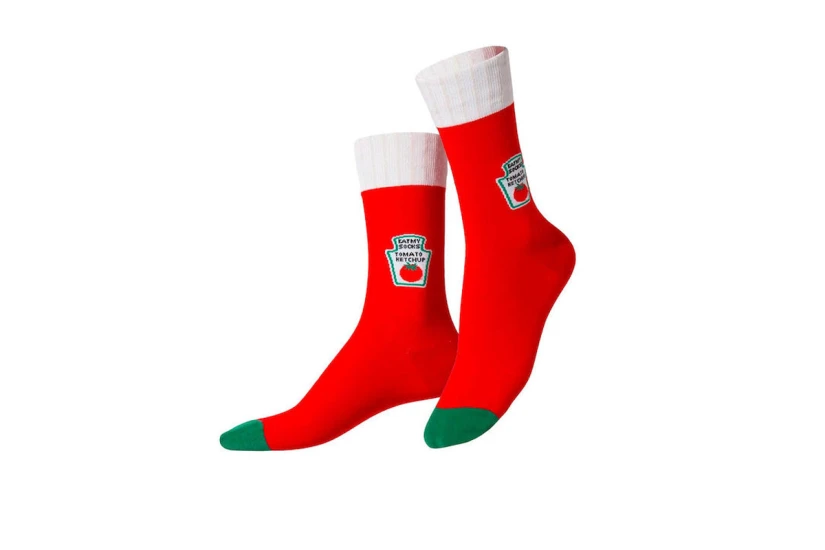 Eat My Socks Ketchup Unisex Κάλτσες πάνω από τη Γάμπα Κόκκινες, Λευκές, Πράσινες, Μαύρες 1 Ζευγάρι