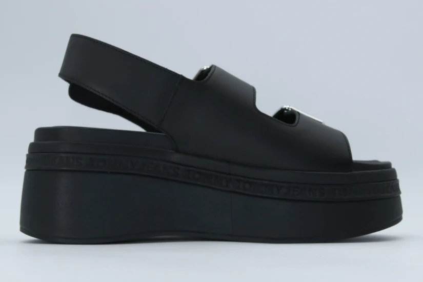 Tommy Jeans Wedge Γυναικεία Σανδάλια Μαύρα