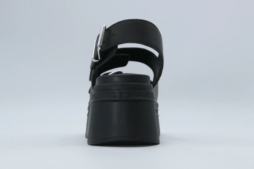 Tommy Jeans Wedge Γυναικεία Σανδάλια Μαύρα