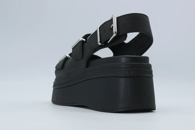 Tommy Jeans Wedge Γυναικεία Σανδάλια Μαύρα