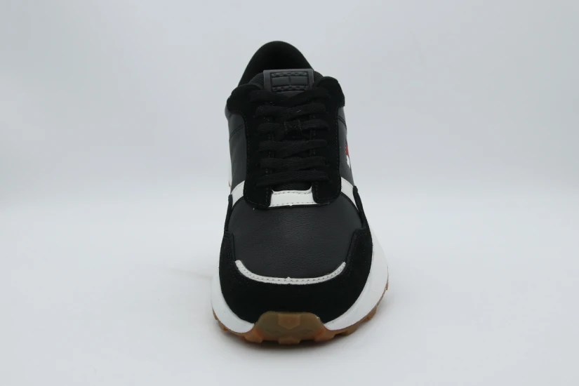 Tommy Jeans Retro Logo Leather Cleat Chunky Γυναικεία Sneakers Μαύρα, Λευκά