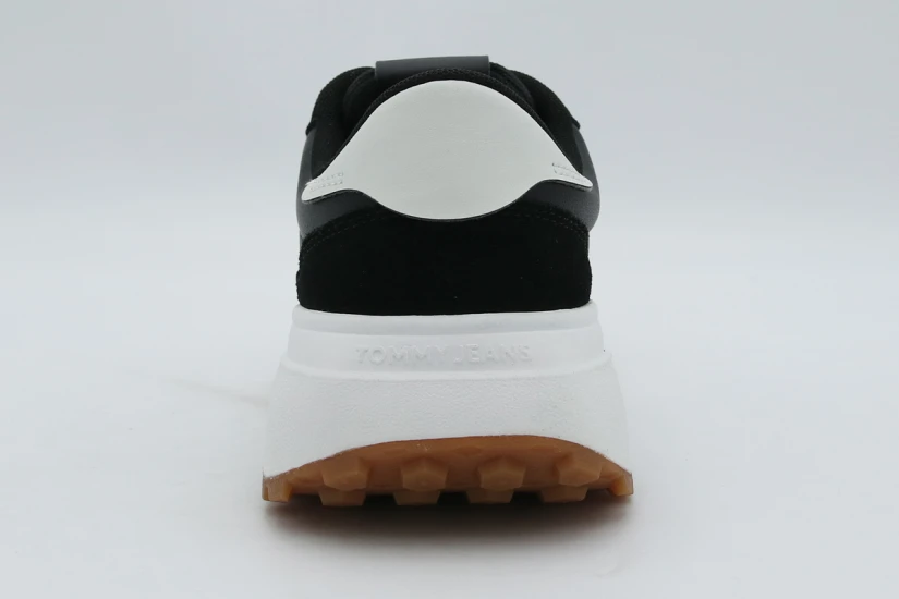 Tommy Jeans Retro Logo Leather Cleat Chunky Γυναικεία Sneakers Μαύρα, Λευκά