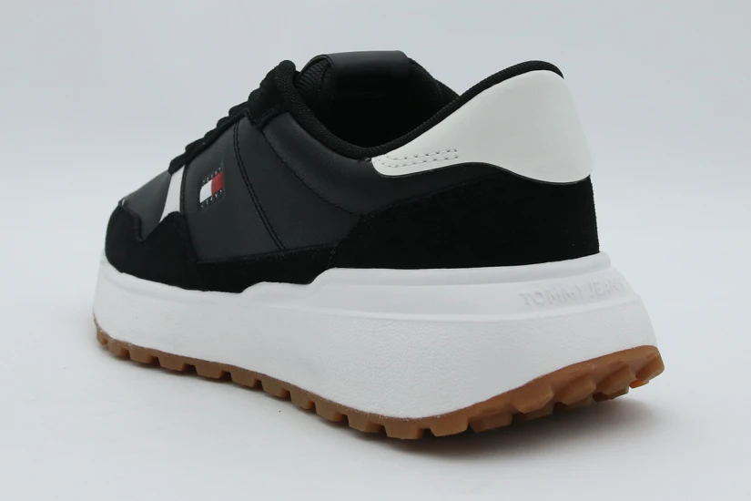 Tommy Jeans Retro Logo Leather Cleat Chunky Γυναικεία Sneakers Μαύρα, Λευκά