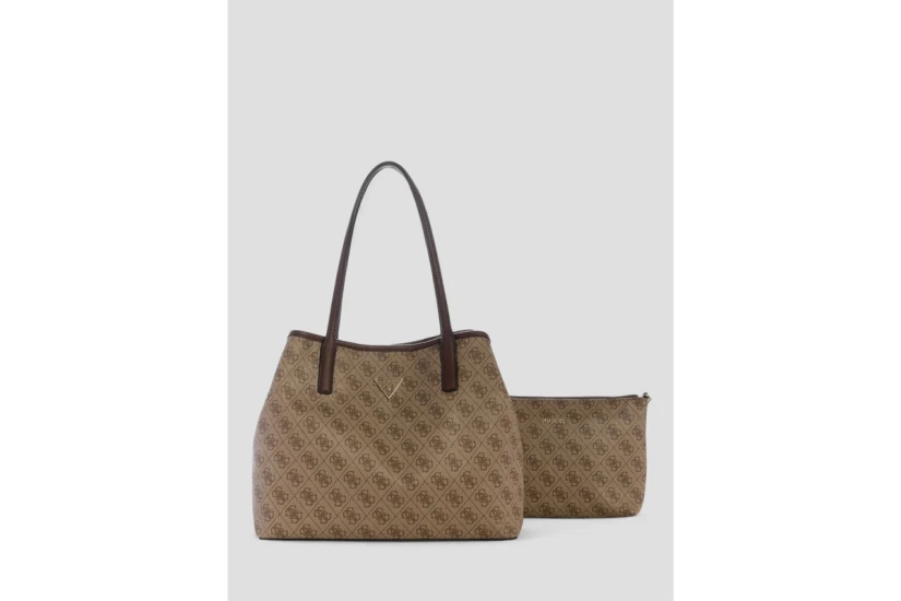 Guess Victtoria Logo 2 In 1 Γυναικεία Τσάντα Tote Μπεζ, Καφέ