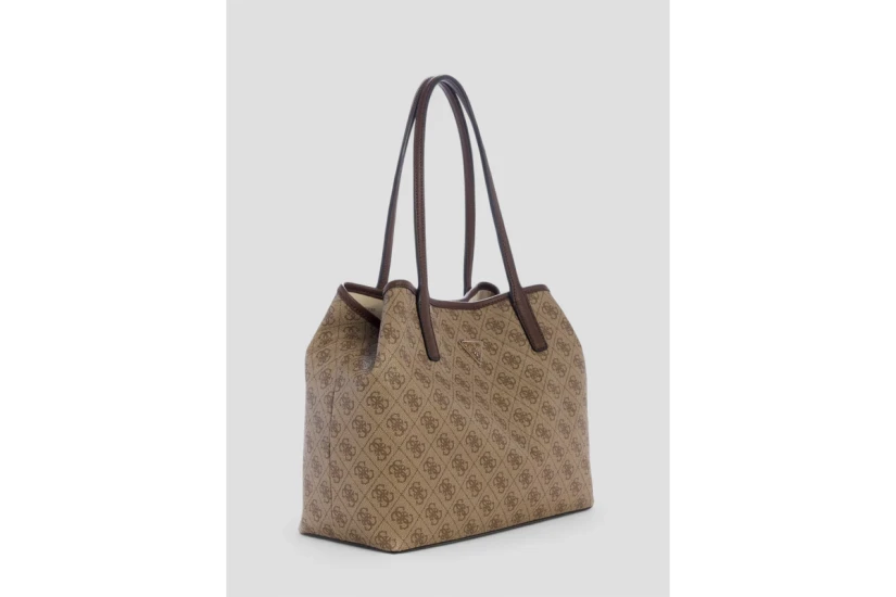 Guess Victtoria Logo 2 In 1 Γυναικεία Τσάντα Tote Μπεζ, Καφέ