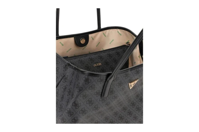 Guess Eco Victtoria Γυναικεία Shopper Τσάντα Ανθρακί, Μαύρο