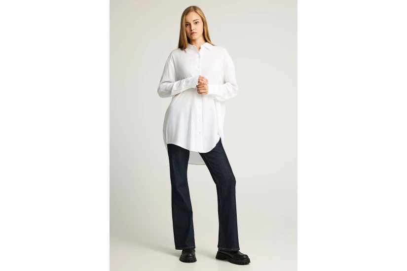 Funky Buddha Viscose Γυναικείο Μακρυμάνικο Πουκάμισο Λευκό