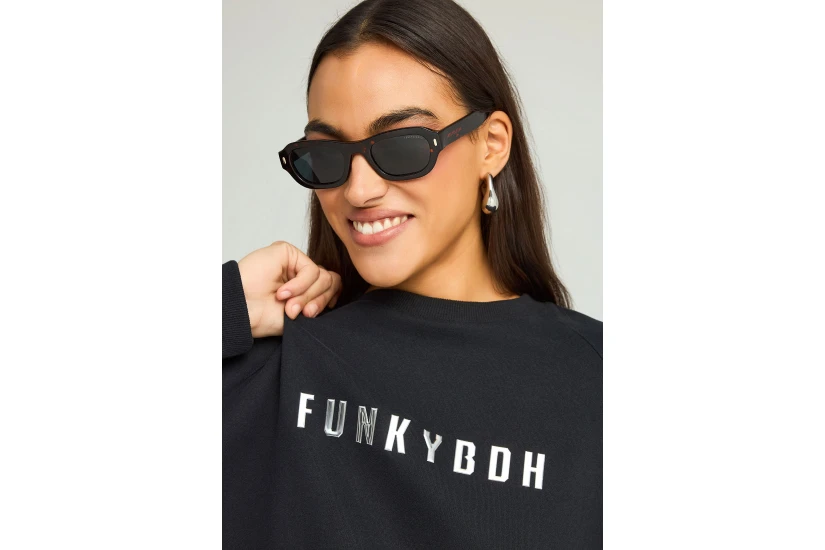 Funky Buddha Γυναικείo Φούτερ με Λαιμόκοψη Μαύρο