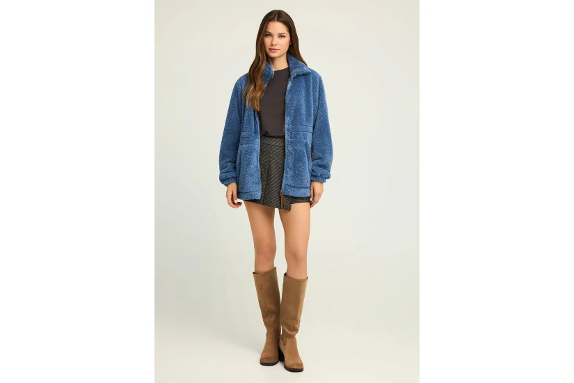 Funky Buddha Γυναικεία Ζακέτα Fleece Μπλε