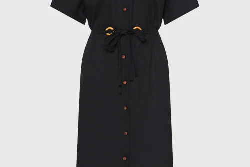 Funky Buddha Φόρεμα Midi Με Ζώνη Γυναικείο (FBL013-100-13-BLACK)