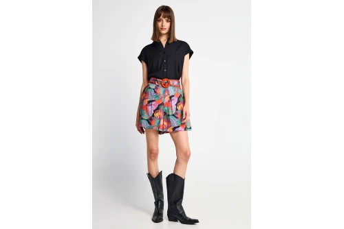 Funky Buddha Floral Σορτς Casual Με Ζώνη Γυναικείο (FBL013-102-03-MULTI)