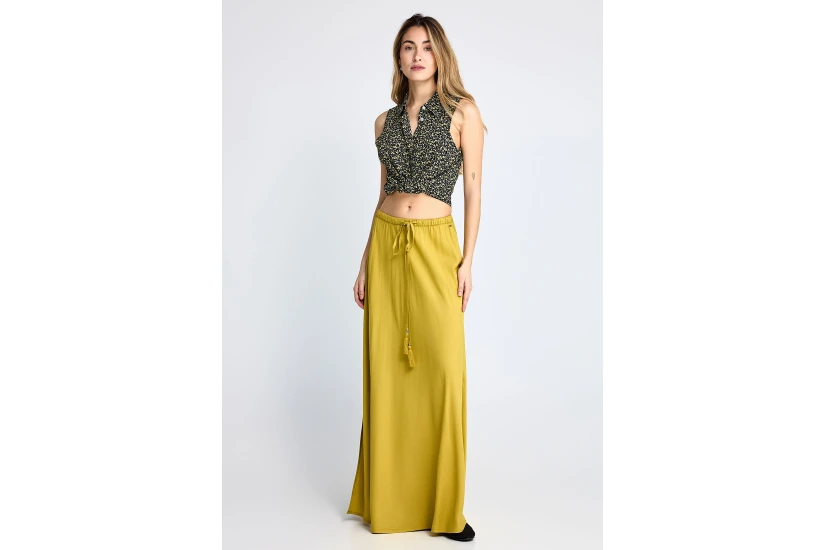 Funky Buddha Γυναικείο Casual Αμάνικο Πουκάμισο Μαύρο, Κίτρινο