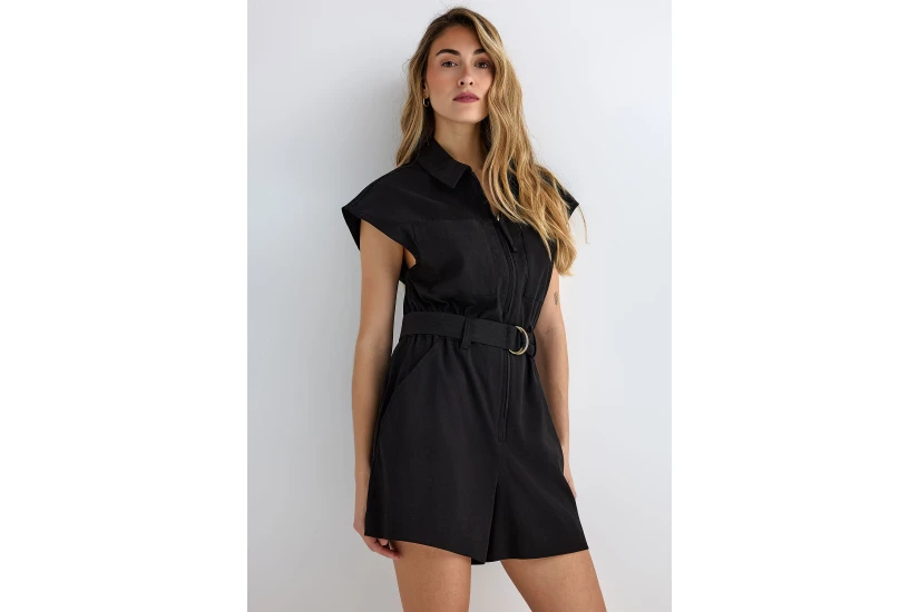Funky Buddha Zippered Γυναικείο Ολόσωμο Σορτς Μαύρο