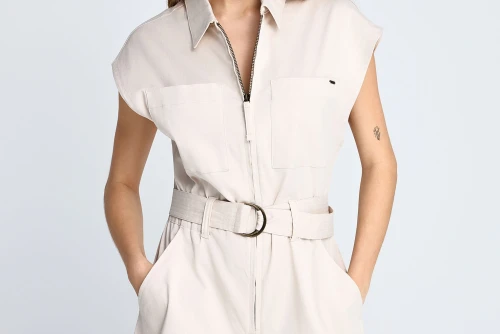 Funky Buddha Zippered Ολόσωμο Σορτς Γυναικείο (FBL013-105-12-CLOUD-CREAM)