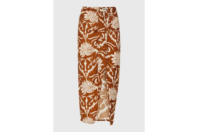 Funky Buddha All Over Printed Γυναικεία Φούστα Μidi Καφέ, Εκρού