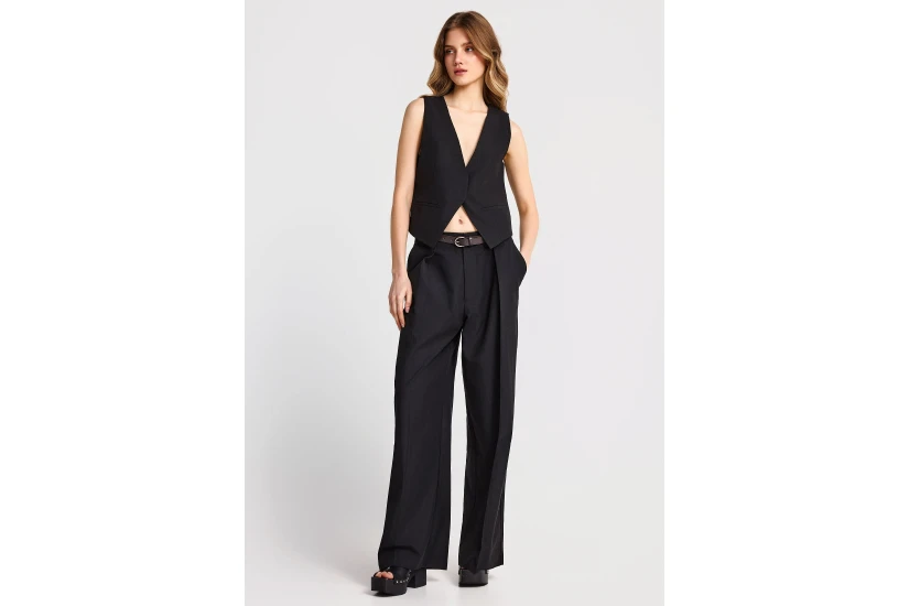 Funky Buddha Casual Wide Leg Γυναικεία Παντελόνα Μαύρη