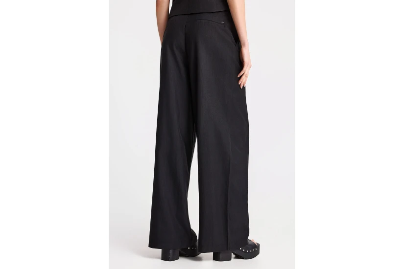 Funky Buddha Casual Wide Leg Γυναικεία Παντελόνα Μαύρη