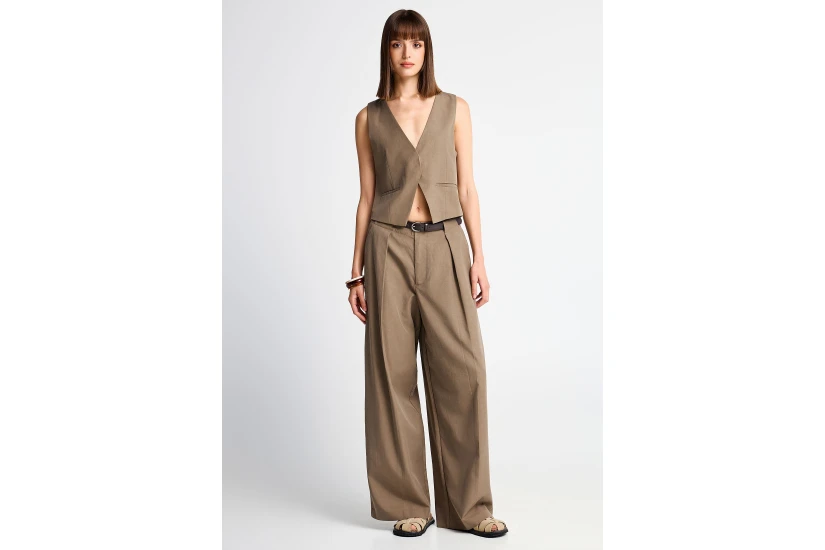 Funky Buddha Casual Wide Leg Γυναικεία Παντελόνα Πουρό