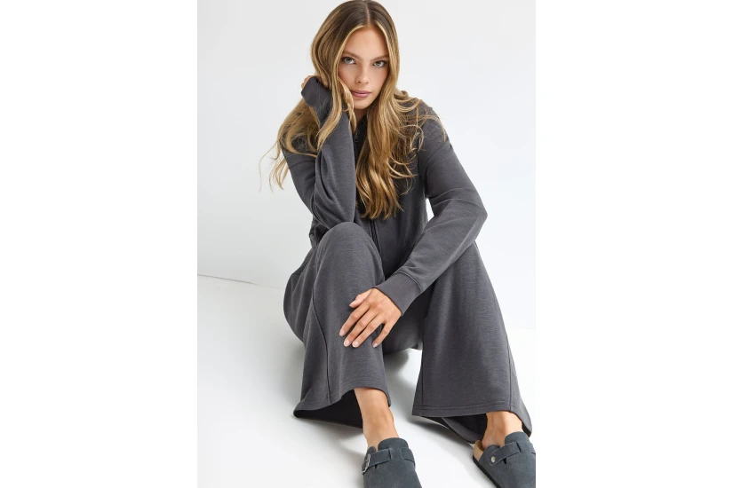 Funky Buddha Flare Fit Γυναικείο Παντελόνι Φόρμας Ανθρακί