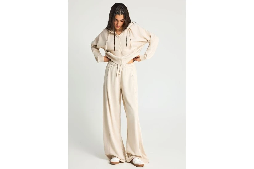 Funky Buddha Flare Fit Γυναικείο Παντελόνι Φόρμας Εκρού