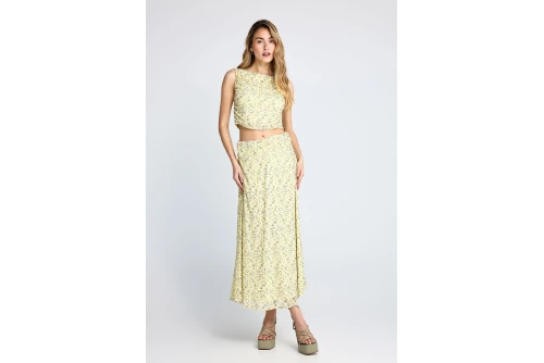 Funky Buddha Floral A-Line Φούστα Μidi Γυναικεία (FBL013-110-14-LEMONADE)