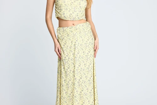 Funky Buddha Floral A-Line Φούστα Μidi Γυναικεία (FBL013-110-14-LEMONADE)
