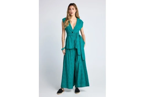 Funky Buddha Embroidery Γιλέκο Γυναικείο (FBL013-111-01-POOL-GREEN)