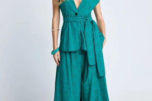 Funky Buddha Embroidery Γιλέκο Γυναικείο (FBL013-111-01-POOL-GREEN)