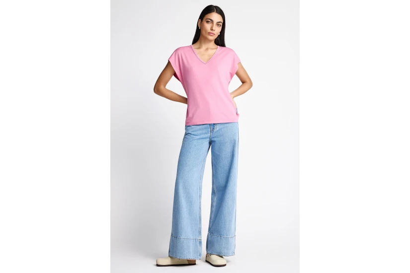 Funky Buddha The Basics Collection V-Neck T-Shirt Γυναικείο (FBL013-111-04-CASHMERE-ROSE)
