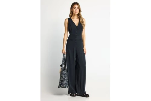 Funky Buddha Lyocell With Open Back Ολόσωμη Φόρμα Γυναικεία (FBL013-111-12-BLACK)