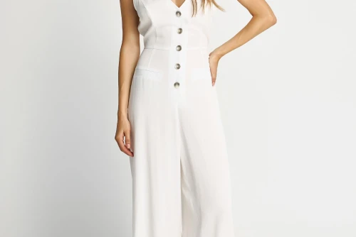 Funky Buddha Lyocell With Open Back Ολόσωμη Φόρμα Γυναικεία (FBL013-111-12-OFF-WHITE)