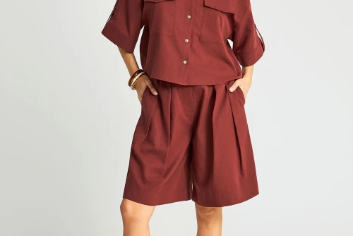 Funky Buddha Casual Πουκάμισο Κοντομάνικο Γυναικείο (FBL013-112-05-HENNA-BROWN)