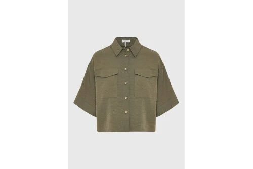 Funky Buddha Casual Πουκάμισο Κοντομάνικο Γυναικείο (FBL013-112-05-KHAKI)