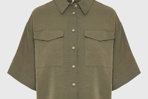 Funky Buddha Casual Πουκάμισο Κοντομάνικο Γυναικείο (FBL013-112-05-KHAKI)