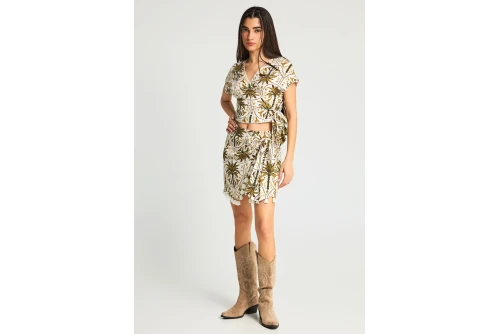 Funky Buddha Κρουαζέ Top Κοντομάνικο Γυναικείο (FBL013-112-17-OLIVE)