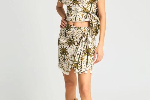 Funky Buddha Κρουαζέ Top Κοντομάνικο Γυναικείο (FBL013-112-17-OLIVE)