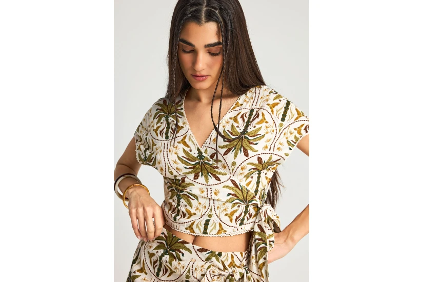 Funky Buddha Γυναικείο Κοντομάνικο Cropped Top Εκρού, Πράσινο, Διάφορα Χρώματα