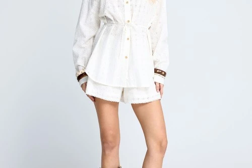 Funky Buddha Embroidery Πουκάμισο Μακρυμάνικο Γυναικείο (FBL013-114-05-WHITE)