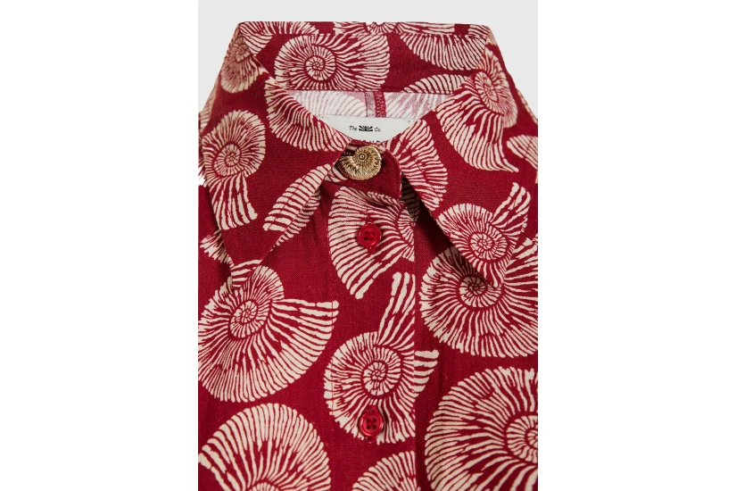 Funky Buddha Linen Blend Γυναικείο Μακρυμάνικο Πουκάμισο Κεραμιδί, Εκρού