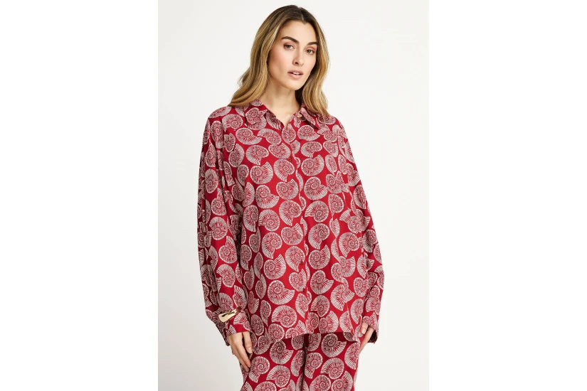 Funky Buddha Linen Blend Γυναικείο Μακρυμάνικο Πουκάμισο Κεραμιδί, Εκρού