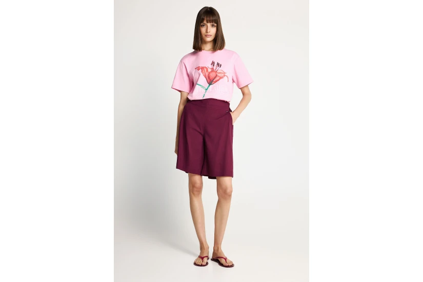 Funky Buddha Linen Blend Γυναικεία Βερμούδα Μπορντό