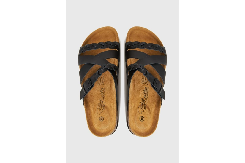 Funky Buddha Suede Γυναικεία Σανδάλια Μαύρα