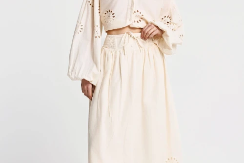 Funky Buddha Embroidery Φούστα Maxi Γυναικεία (FBL013-119-14-CHALK)