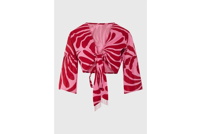 Funky Buddha Wrap Γυναικείο Κοντομάνικο Crop Top Ροζ, Κόκκινο