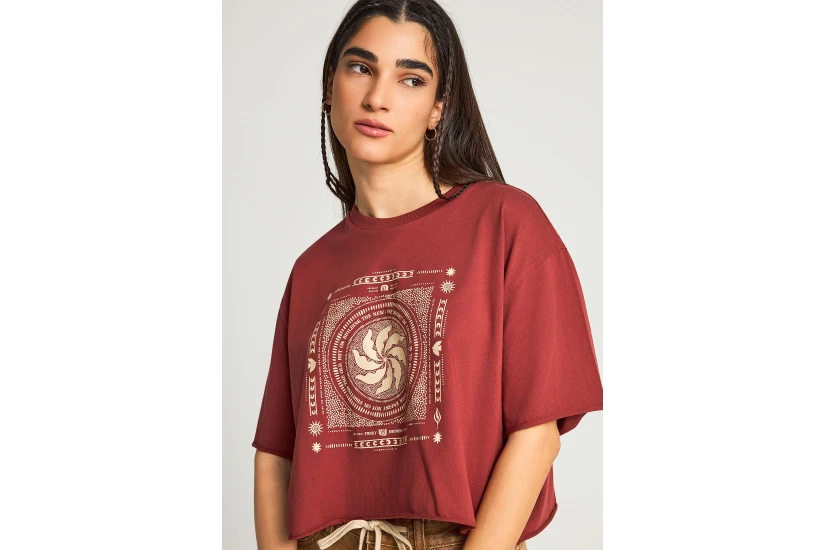 Funky Buddha Loose Fit With Graphic Print Γυναικείο Κοντομάνικο T-Shirt Κεραμιδί