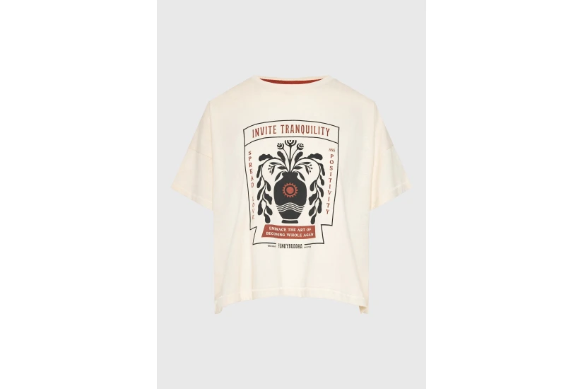 Funky Buddha Graphic Print Γυναικείο Κοντομάνικο T-Shirt Μπεζ, Διάφορα Χρώματα
