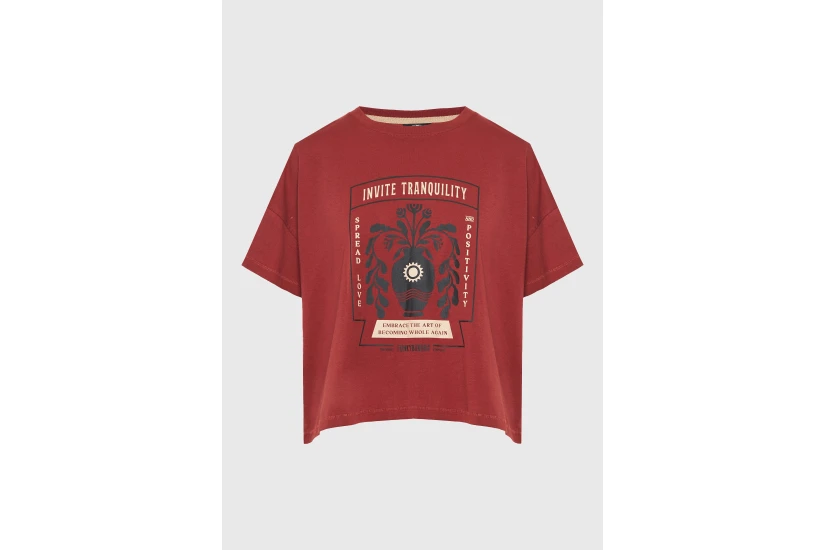 Funky Buddha Graphic Print Γυναικείο Κοντομάνικο T-Shirt Κεραμιδί